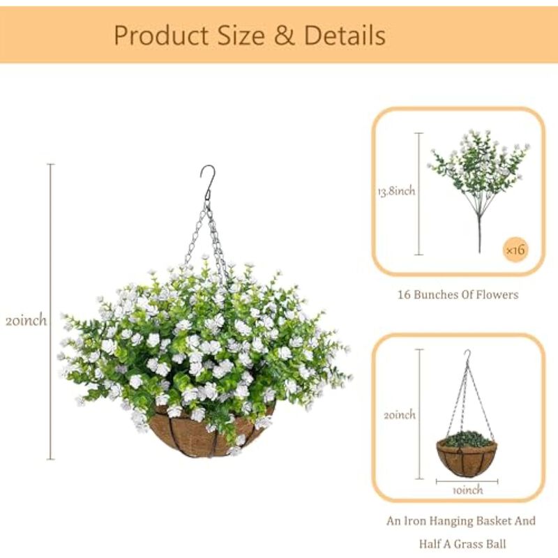 White Artificial Hanging Flowers UV Resistant Outdoor Garden Porch Decor image number 3