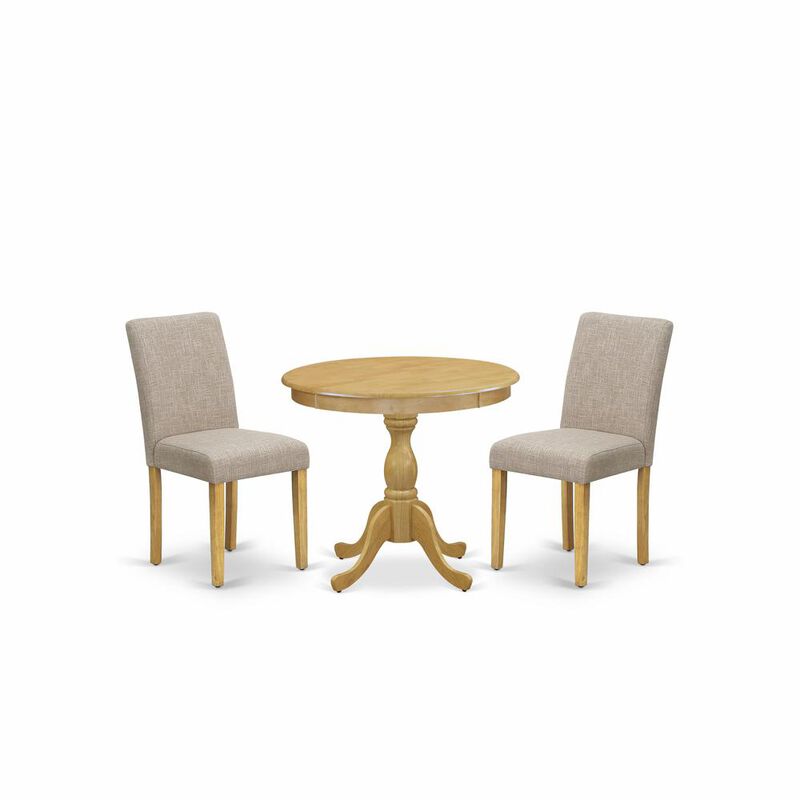 AMAB3-OAK-04 3 Piece Dining Table Set - 1 Wooden Dining Table and 2 Light Tan Padded Chairs - Oak Finish