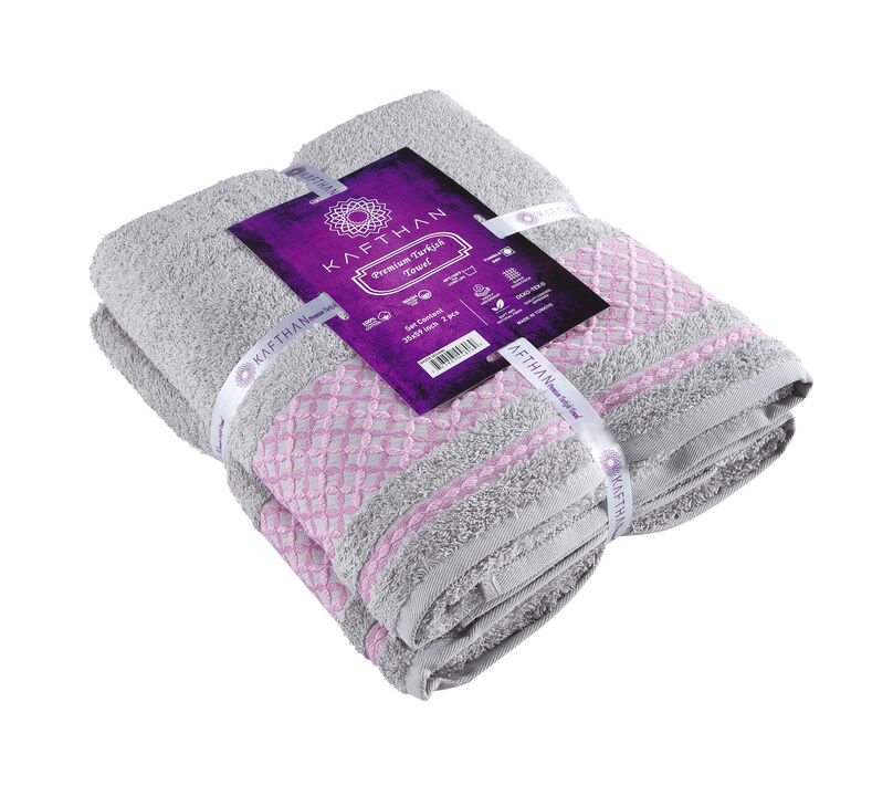 KAFTHAN Textile Plaid Turkish Cotton Bath Towels (Set of 2)