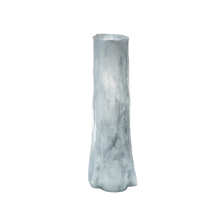 Quia Tall Decorative Vase, Rough Body, Pale Blue Blown Glass 20 Inch