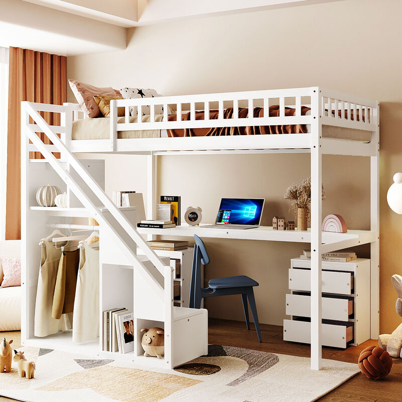 Merax Twin Size Multi-Functional Loft Bed with Staircase, Desk & LED Lights image number 2
