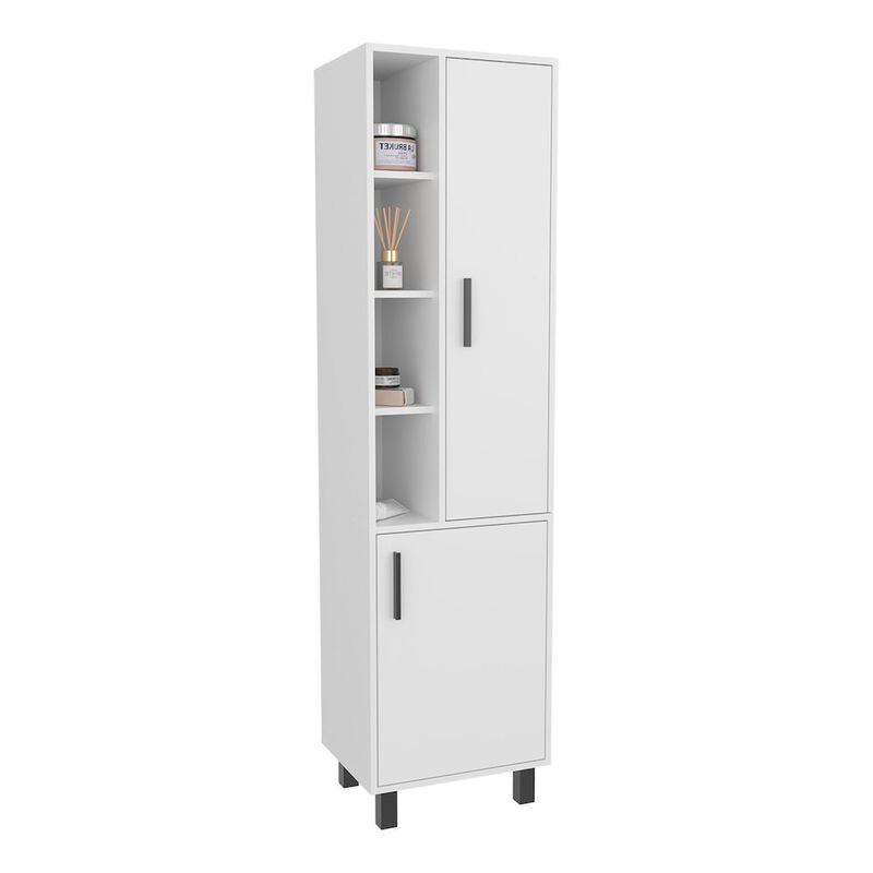 Nicut Storage Cabinet, 2 Doors, 9 Shelves, 4 Legs, White