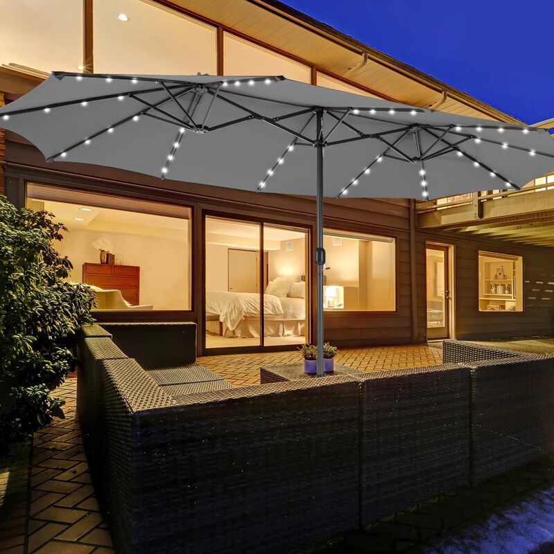15 Feet Twin Patio Umbrella Double Side Market Umbrella with 48 Solar LED Lights image number 3