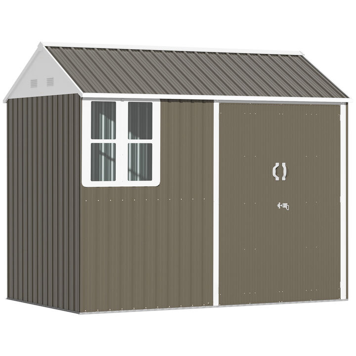 Outsunny 8' x 6' Outdoor Storage Shed, Metal Garden Shed with Window & Double Lockable Door, Outdoor Tool Shed Storage with Sloped Roof for Backyard, Patio, Garage, Lawn, Gray