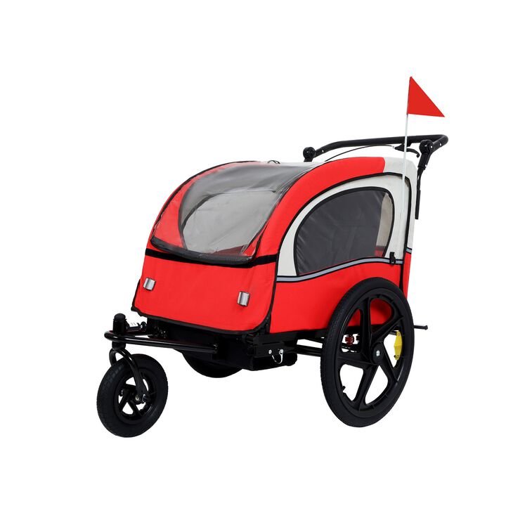 2-in-1 Double Seat Kids Bike Trailer Jogger &ndash; 5-Point Harness & Foldable Design