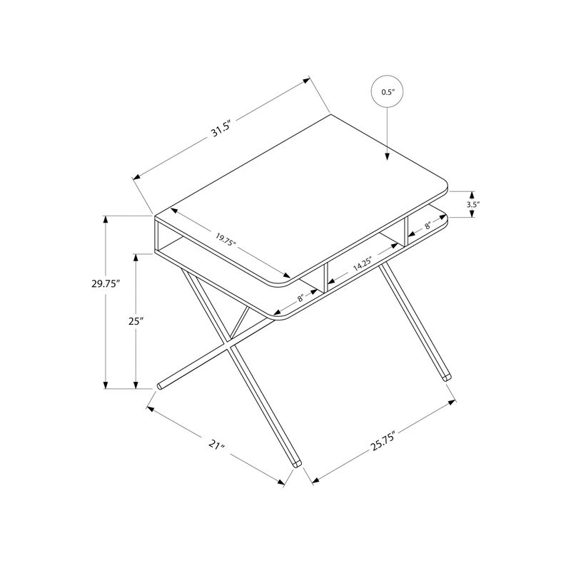 Monarch Specialties I 7100 Computer Desk, Home Office, Laptop, Storage Shelves, 31"L, Work, Metal, Laminate, White, Grey, Contemporary, Modern