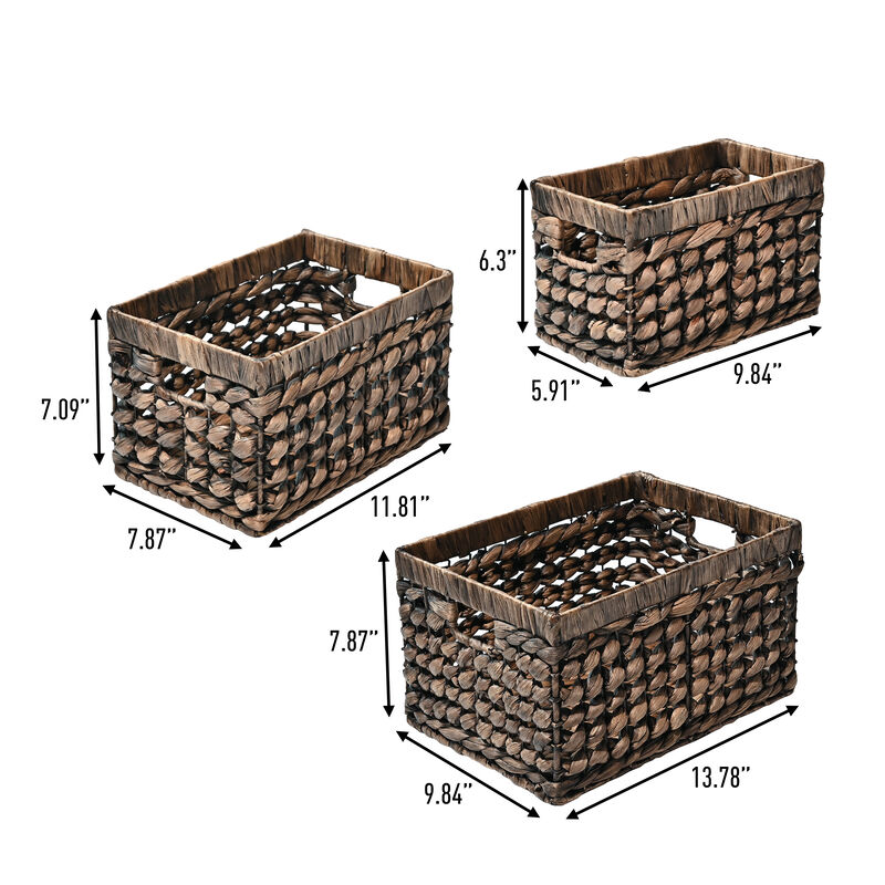 Hayden Bohemian Cottage Handwoven Hyacinth Rectangular Nesting Baskets with Handles