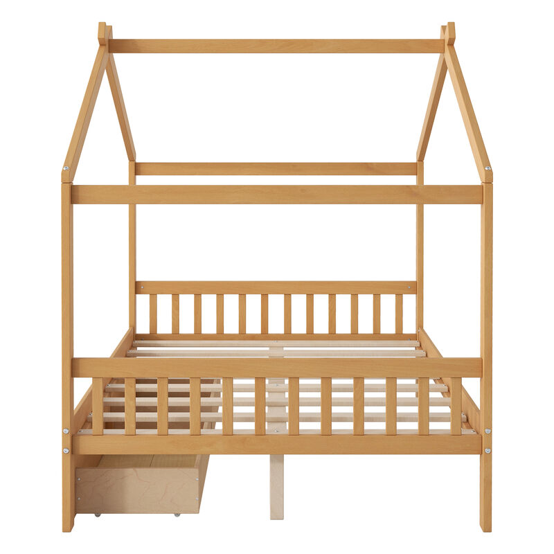 Merax Full Size House Platform Bed with Two Drawers