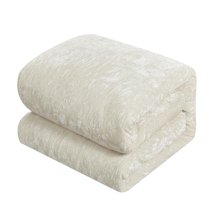 Chic Home Alianna Comforter Set Crinkle Crushed Velvet Bedding - Decorative Pillow Shams Included - 5-Piece - King 104x92", Beige