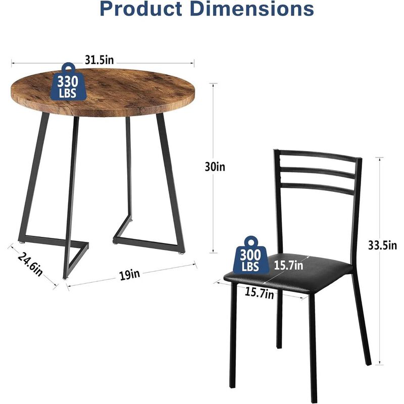 Contemporary 3-Piece Breakfast Nook Set – Round Table & Chairs