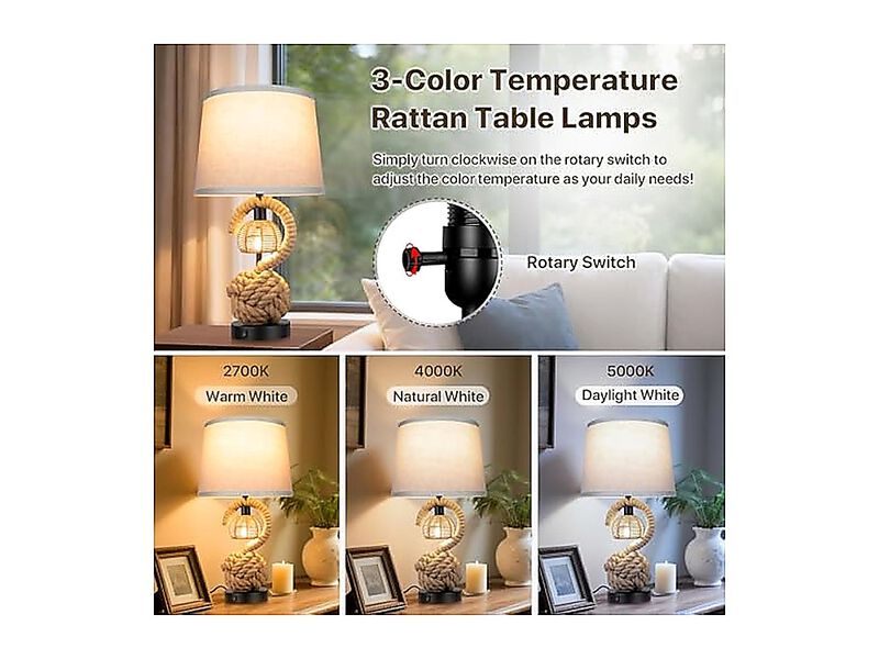 22 Rope Lamps Night Stands Dual Lights Bedside Set 2 Boho Table Living Room image number 2