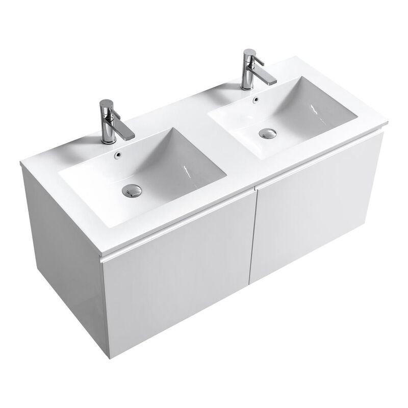 Kubebath Balli 48'' Double SinkWall Mount Modern Bathroom Vanity in Gloss White Finish