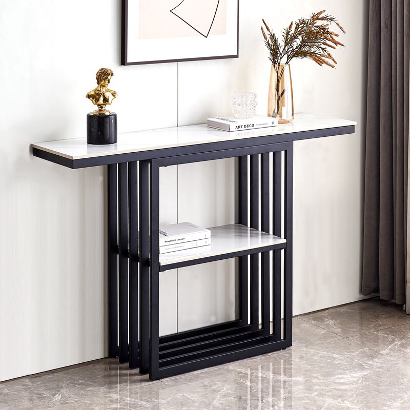 Adjustable Height Console Table with Industrial Metal Frame, 48" Corridor Solution, Black