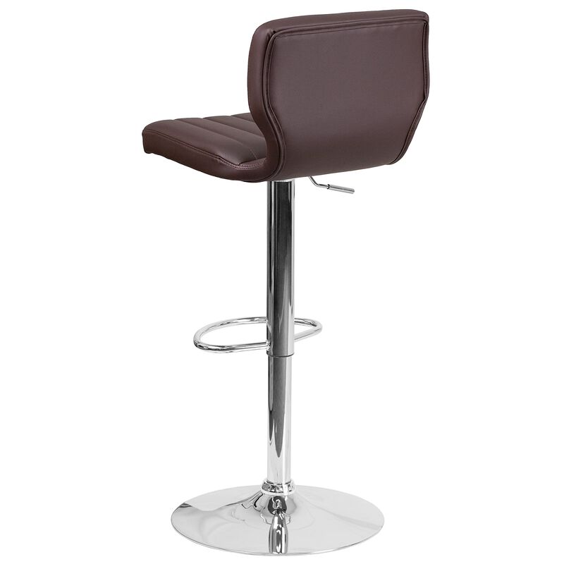 Flash Furniture Contemporary Brown Vinyl Adjustable Height Barstool with Vertical Stitch Back and Chrome Base