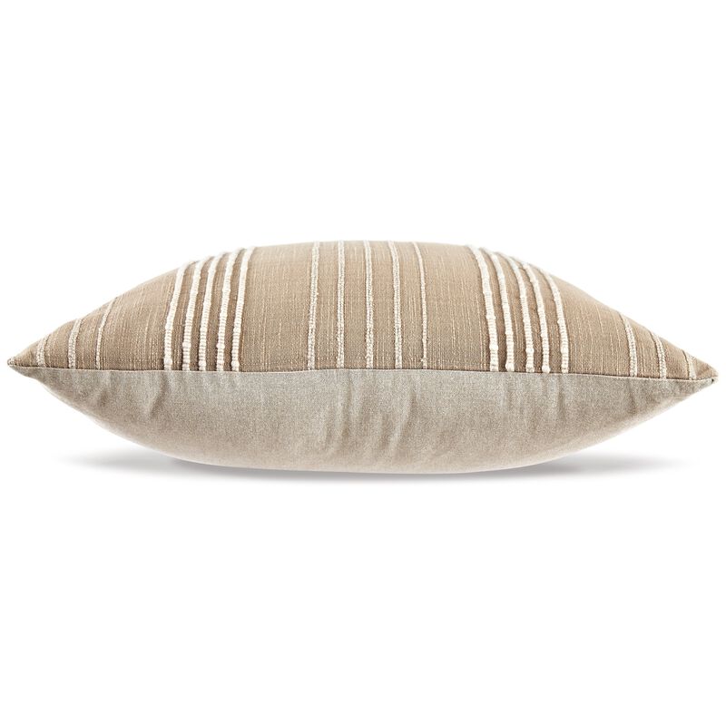 Square Accent Throw Pillow, 20 Inch, Striped Cotton, White, Tan Brown - Benzara