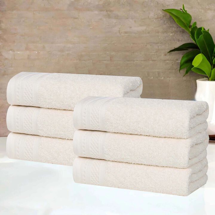 Set of 6 Cotton Waffle Border Hand Towels, Soft Absorbent Quick Dry Towels for Bathroom