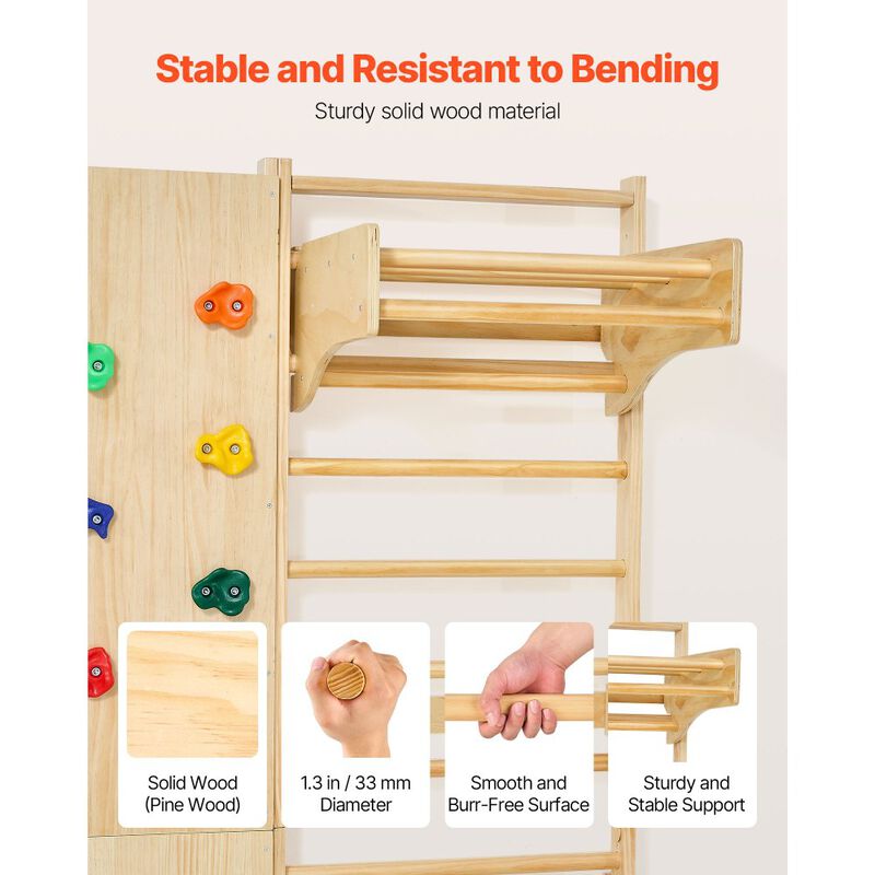 9 in 1 Swedish Ladder Wall Gym with Rock Climbing Wall and Swing image number 5