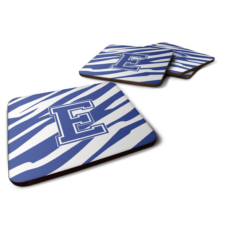 Caroline's Treasures CJ1034-EFC Monogram-Tiger Stripe Blue and White Foam Coasters (Set of 4), Initial Letter E, 3.5 H x 3.5 W, Multicolor