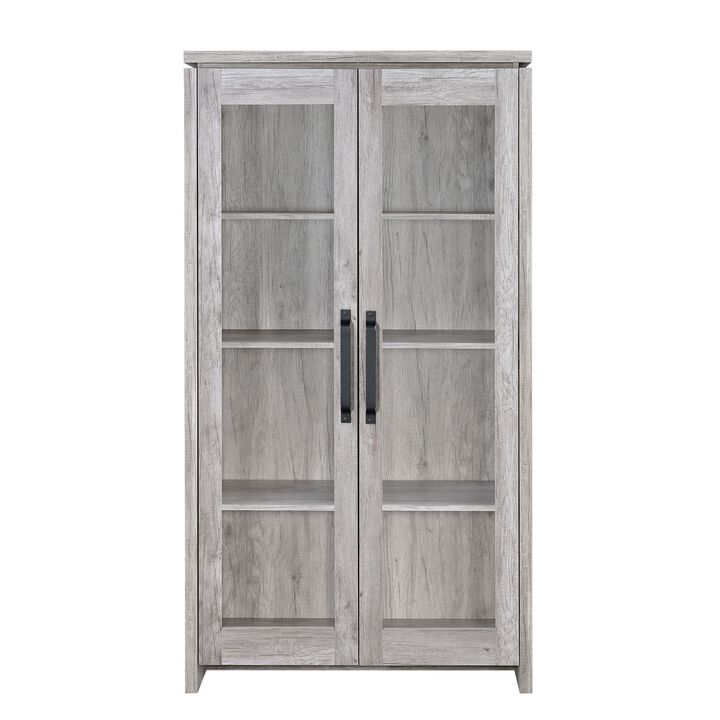 Spacious Wooden Curio Cabinet With Two Glass Doors,  Gray - Benzara