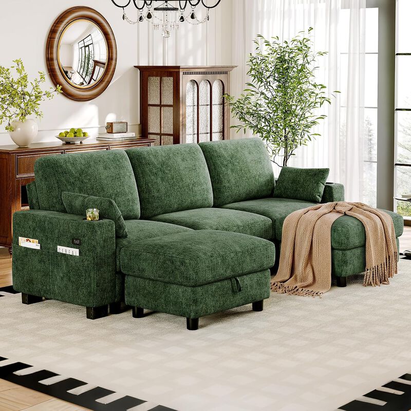 Vipbear 100" Modular Sectional Sofa Chenille 5 Seater U Shaped Couch with Moveable Ottoman image number 9