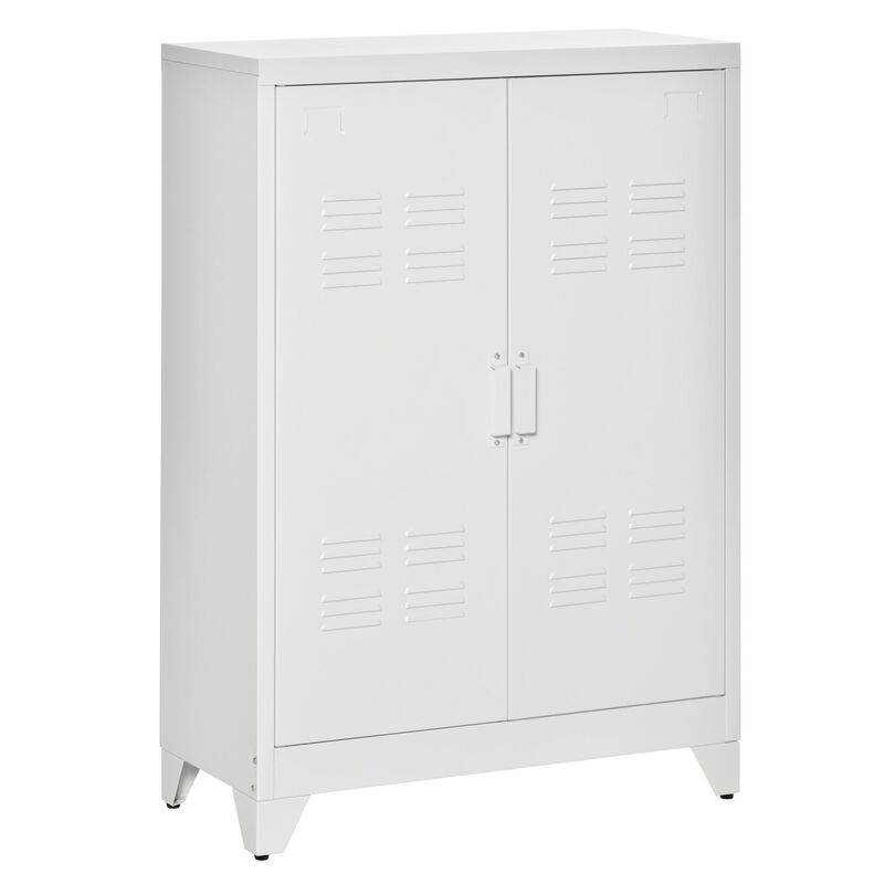 White Steel Storage: Industrial 2-Tier Cabinet for Living Room