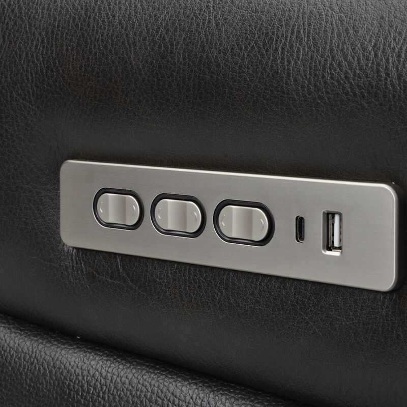 Trevor Triple Power Loveseat Genuine Leather Lumbar Support Adjustable Headrest USB & Type C Charge Port