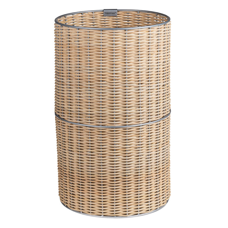 Cecil Modern Faux Wicker Cylinder Waste Basket