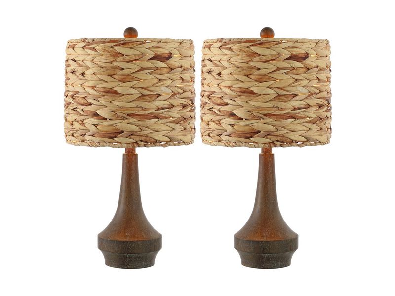 Theodore Rustic Farmhouse Handwoven Rattan/Resin LED Table Lamp