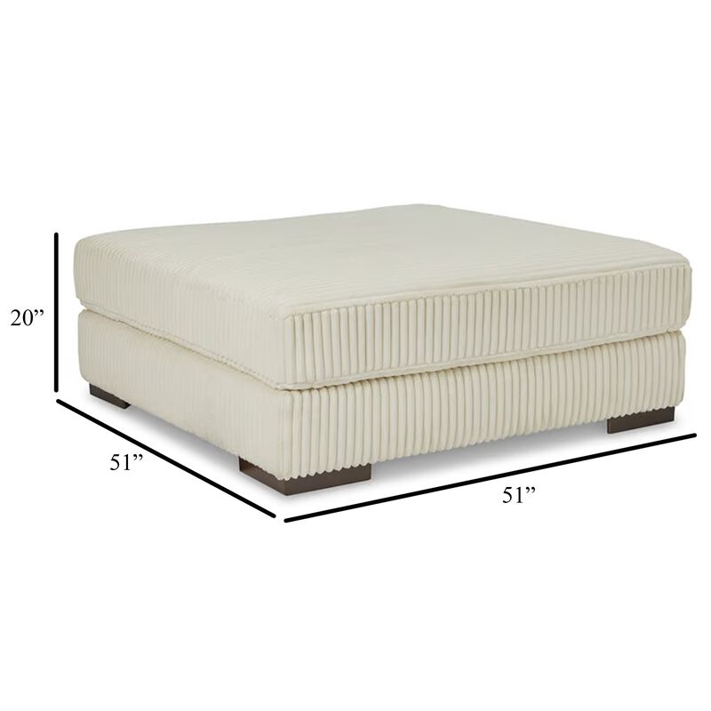 Lindy Accent Ottoman, Square 51 Inch Modern Style, Ivory Polyester - Benzara