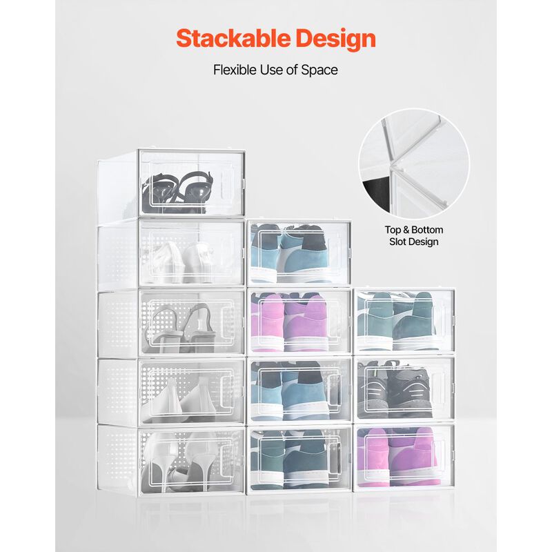 Shoe Storage Boxes 12-Pack &ndash; Stackable Organizers for Sneakers, Heels, Boots, Hats
