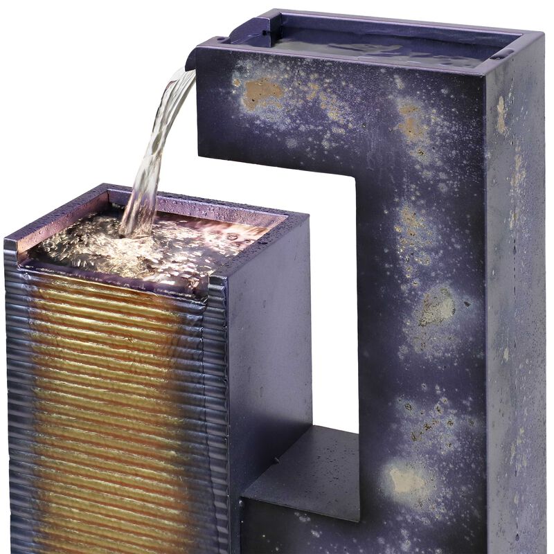 Sunnydaze Cascading Tower Metal Water Fountain with LED Lights - 32 in