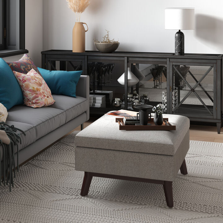 Owen Coffee Table Storage Ottoman in Cloud Grey Polyester Fabric