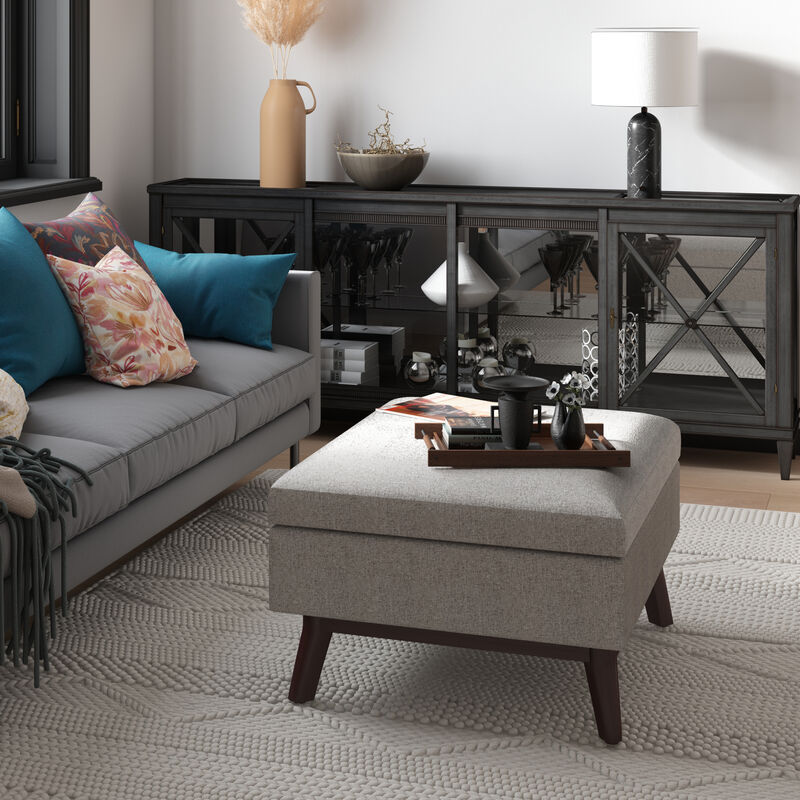 Owen Coffee Table Storage Ottoman in Cloud Grey Polyester Fabric