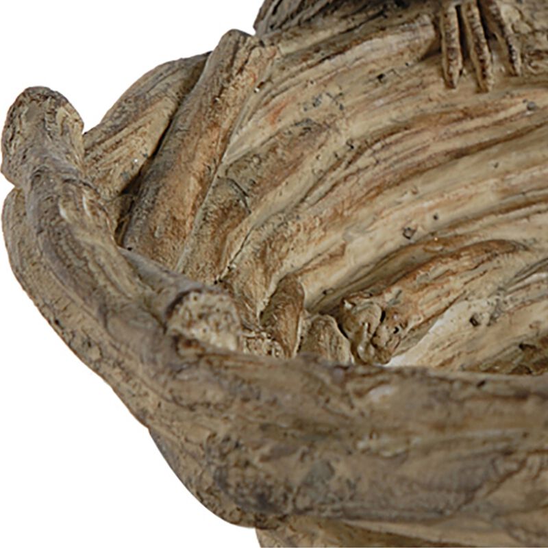 9 Inch Handcrafted Accent Table Bowl, Resin, Lovebirds Nest, Natural Brown - Benzara image number 3