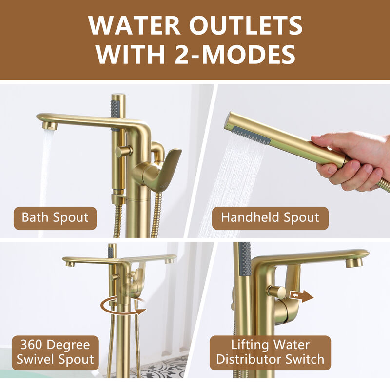 Mondawe Single-Handle Modern Floor Mount Freestanding Bathtub Faucet with Handheld Shower