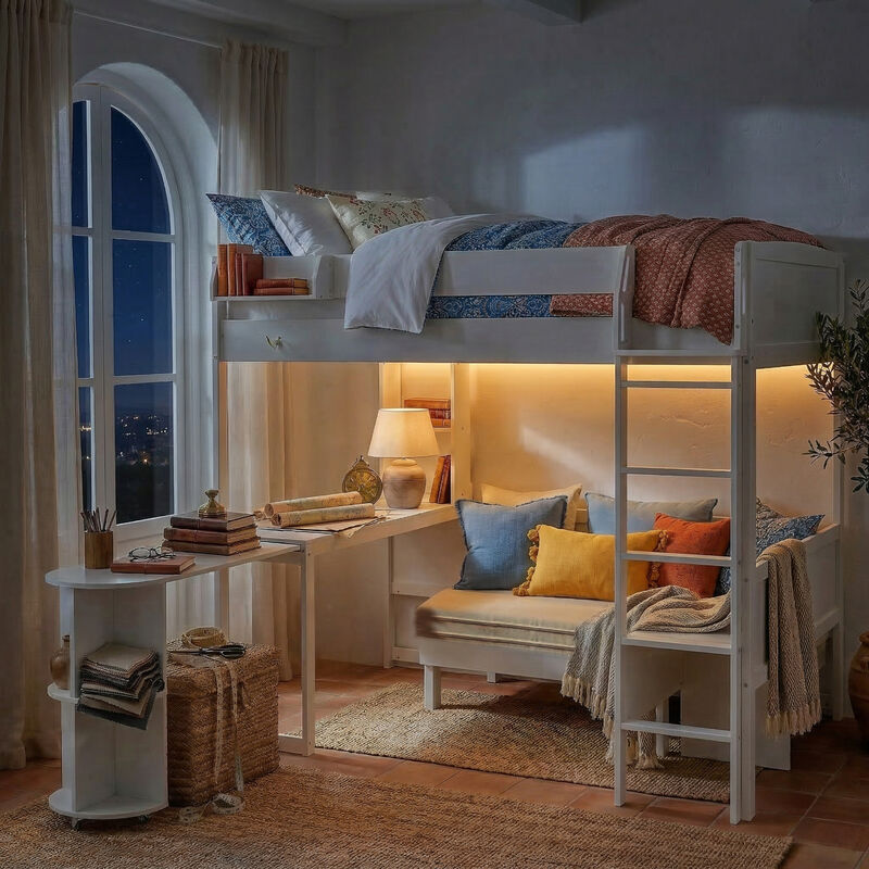 Merax Full Size Multifunctional Loft Bed with Rotating L-Shaped Desk image number 3