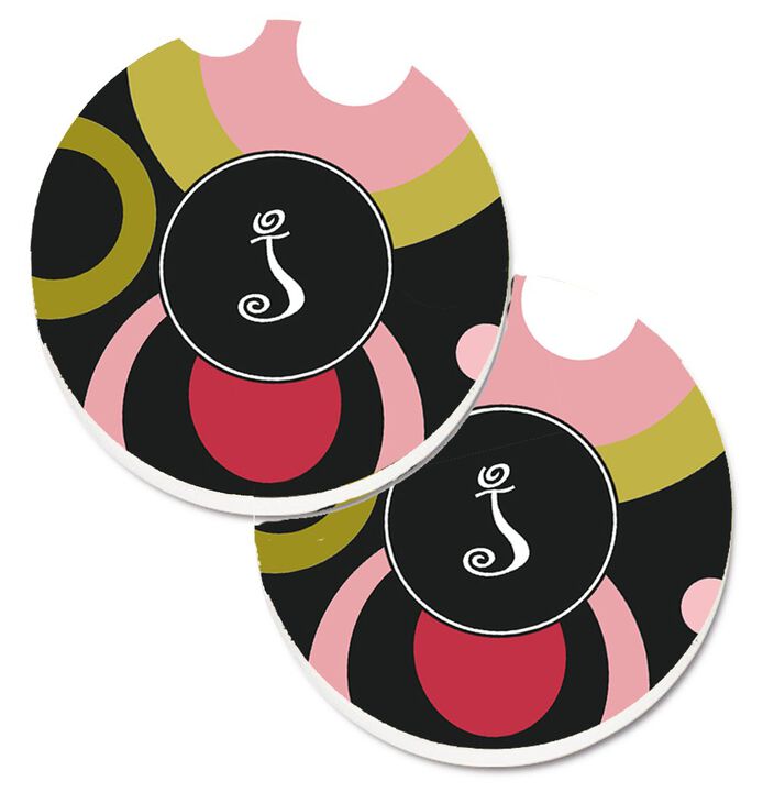 Caroline's Treasures Letter J Monogram - Retro In black Set of 2 Cup Holder Car Coasters AM1001-JCARC, 2.56, Multicolor