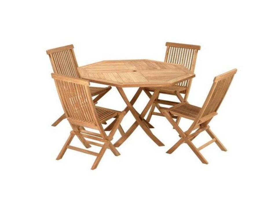 Teak Crestwood Octagonal Dining Set                   (1 table & 4 chairs)