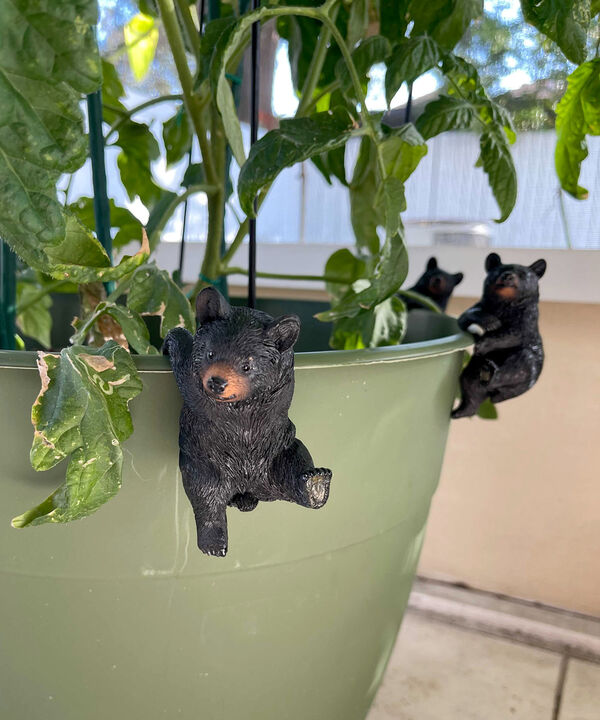Set of 4 Black Bear Planter Pot Hanging Decorative Figurines Resin Plant Decor
