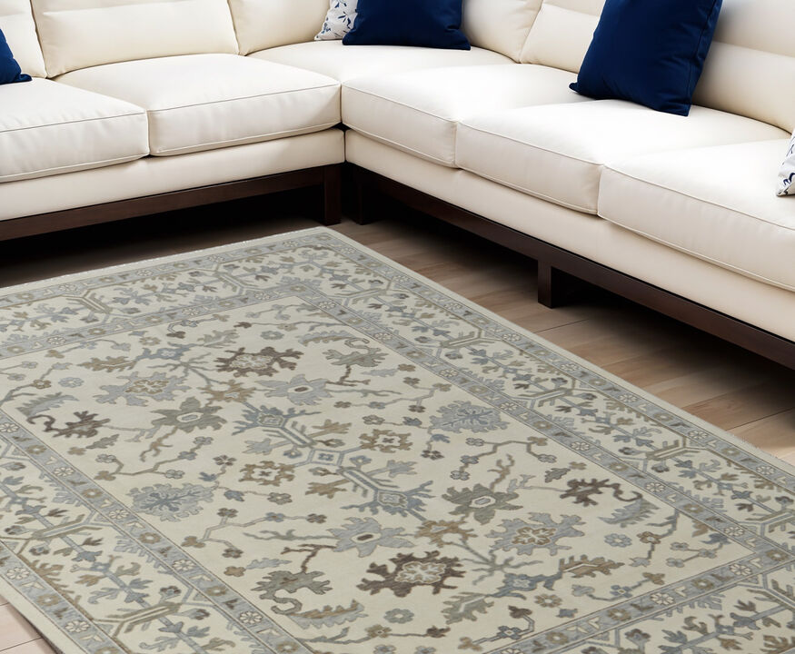 HomeRoots Wool Floral Hand Knotted Area Rug With Fringe