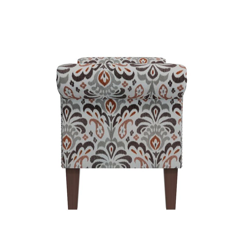 HL Home Furnishings Rolled Arm Storage Ottoman in Amber and Gray Damask