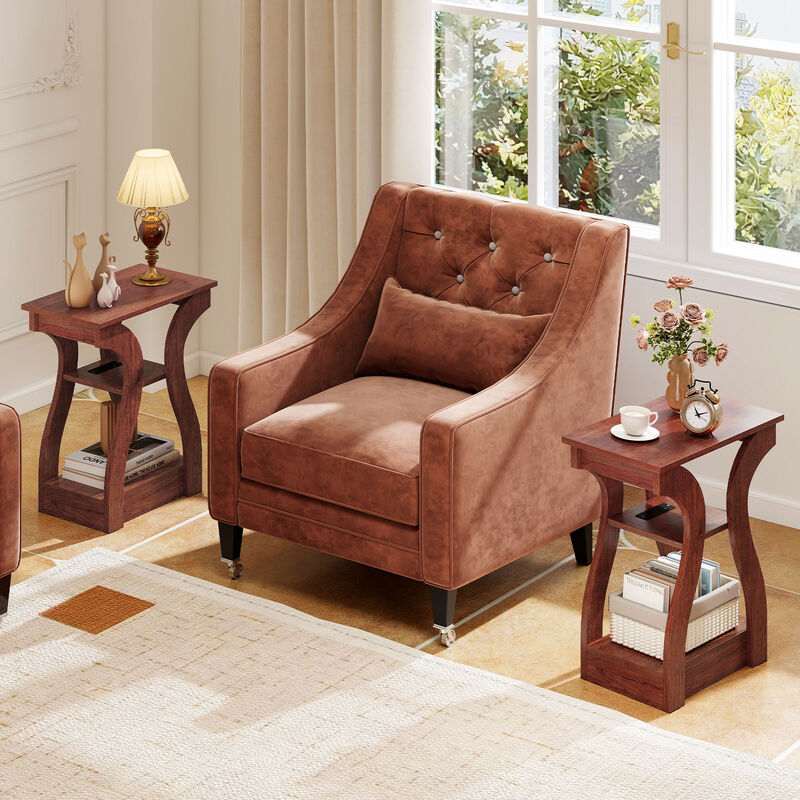 3-Tier End Tables Set of 2 with Built-In Charging Station and Storage Shelves image number 1