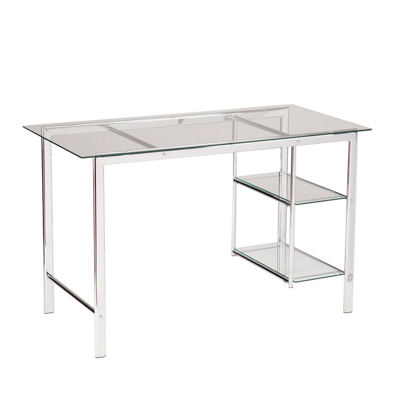 Glass Top Writing Desk with Powder-Coated Metal Frame &ndash; Durable & Stylish