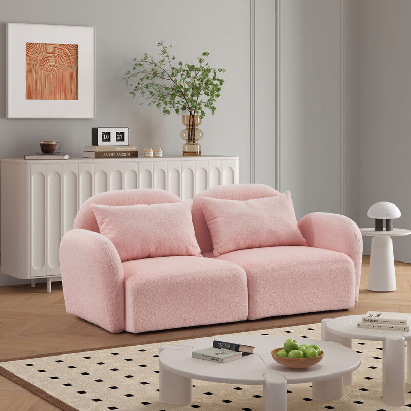 Lazy Sofa Loveseat Teddy Fabric Pink