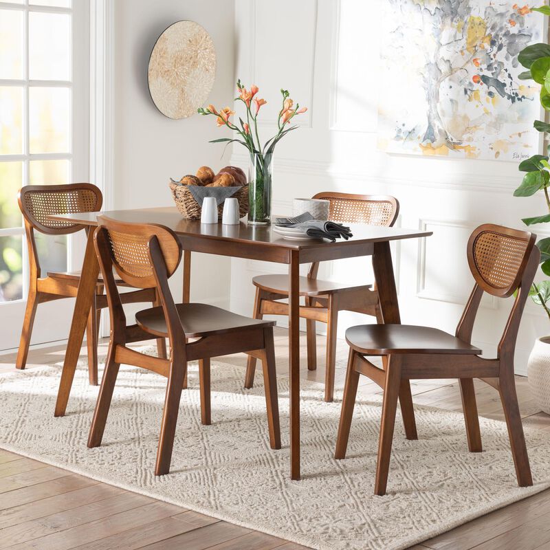 Baxton Studio Kristy 5-Piece Dining Set - Mid-Century Modern Rectangle Table and Chair Set for Dining Room, Kitchen, Apartment image number 7