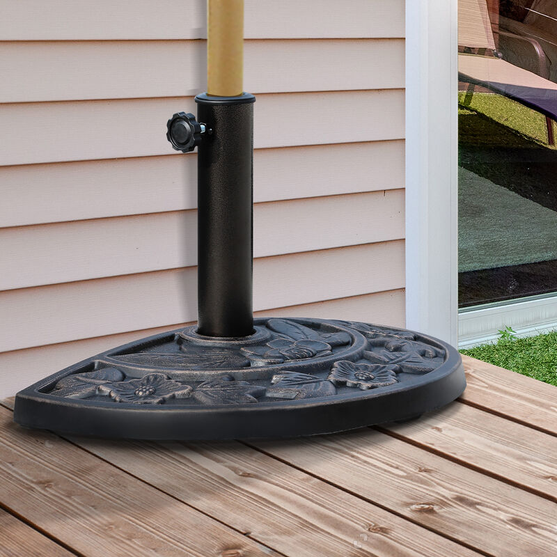 Outsunny 20lbs Half Round Patio Umbrella Base Outdoor Decorative Resin Parasol Stand Holder for Φ1.5", Φ1.9" Pole, for Lawn, Deck, Backyard, Garden, Bronze