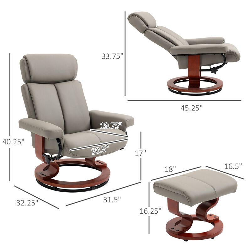 Grey Living Room Comfort: Swivel Recliner Chair with Ottoman