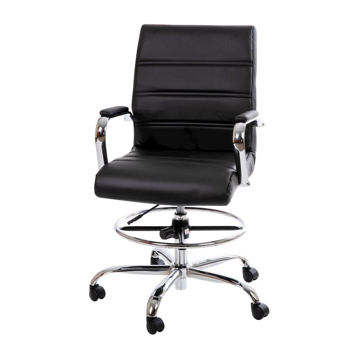Flash Furniture Mid-Back Black Drafting Chair with Adjustable Foot Ring and Chrome Base