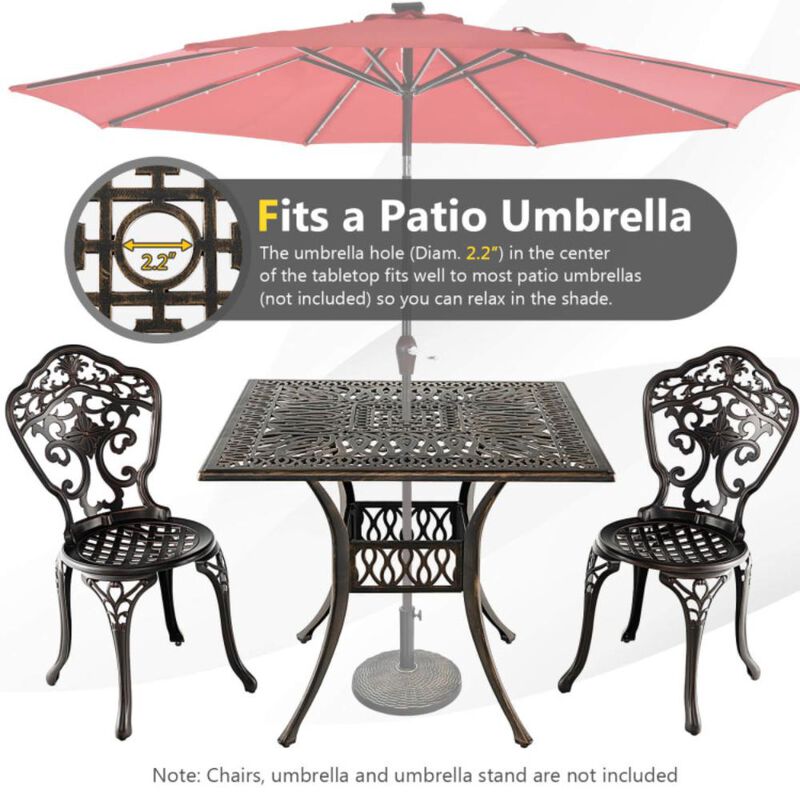 Hivvago Aluminum Patio Square Dining Table with Umbrella Hole