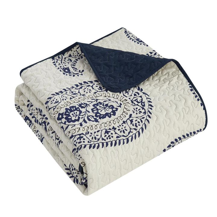 Chic Home Safira Quilt Set Contemporary Two-Tone Paisley Print Bed In A Bag - Sheet Set Decorative Pillows Shams Included - 9-Piece - King 104x90", Navy